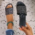 thumbnail image 5 of Sandals for Women 2025, Xunlbb Women's Summer New Plus Size Frosted Sequin Line Over Beach Flats Light Sandals(Black,Size:36), 5 of 9