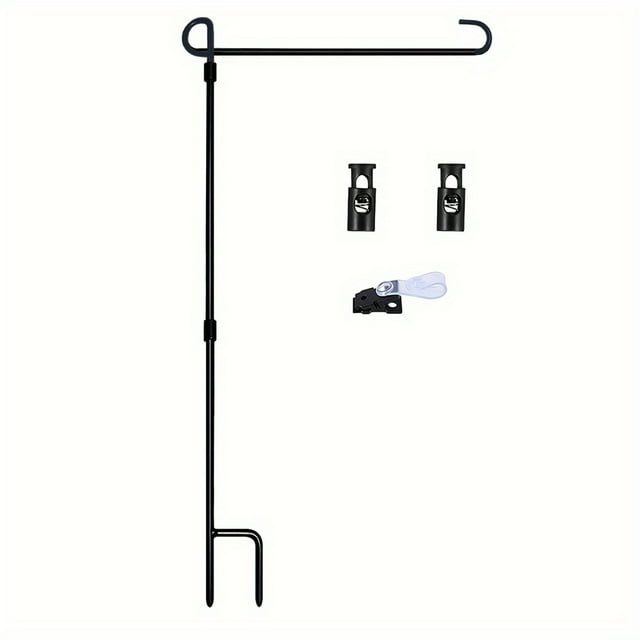 1pc Garden Flag Holder Stand, Black Wrought Iron Yard Garden Flag Pole, Holds Flags Up To 12.5" In Width, Coated Flagpole With Tiger Clip And Rubber Stopper For Garden Flags Outdoor Decoration