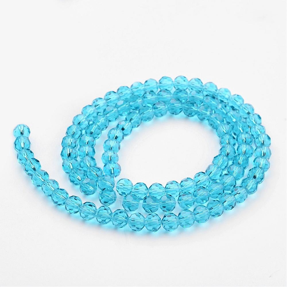 Transparent Glass Bead Strands Imitate Austrian Crystal Faceted(32 Facets) Round Sky Blue 10mm Hole: 1mm about 65~68pcs/strand 58~62cm