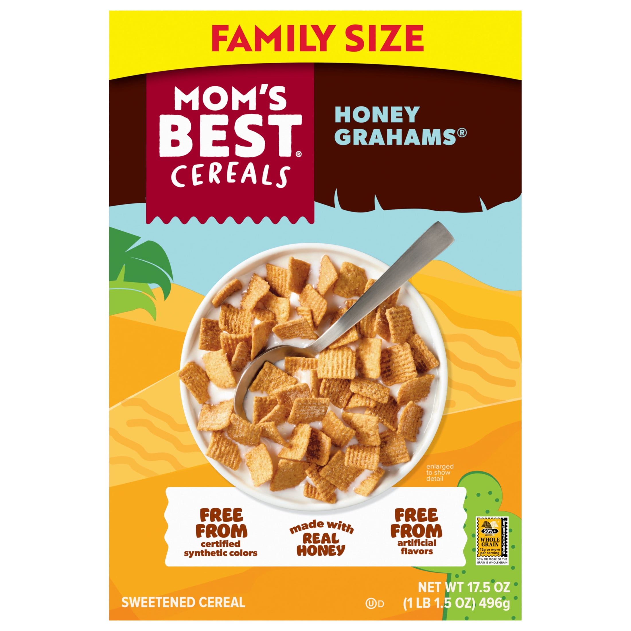 Mom's Best Honey Grahams Breakfast Cereal, Crunchy Whole Grain Cereal, 17.5 oz Family Size Box