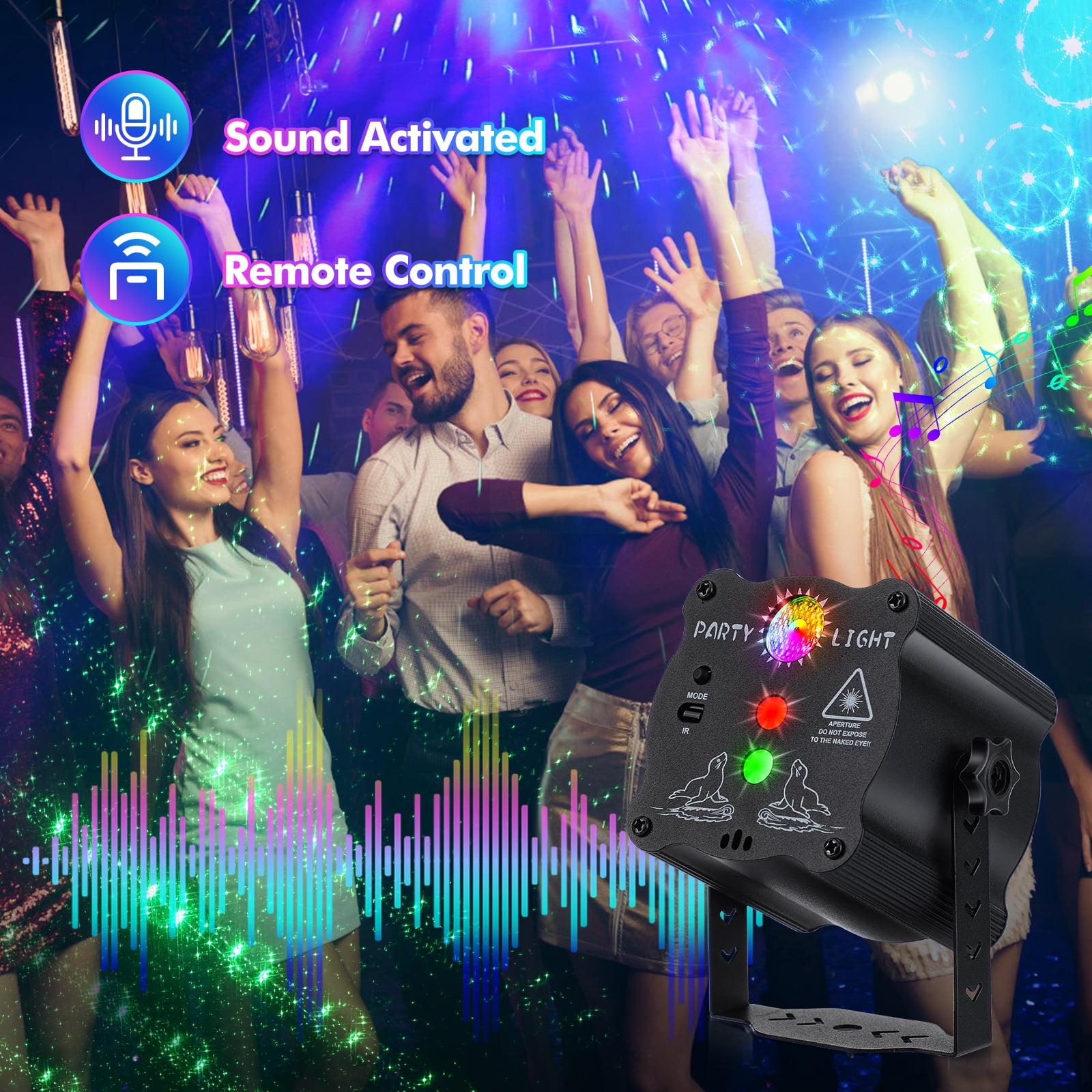 Strobe Light Disco Stage Party Lights, DJ Lights with Remote Control & Sound Activated RGB Flash, 2024 Upgraded USB Powered Club Light Rave Stage Light Projector Effect for Parties Halloween Bar KTV
