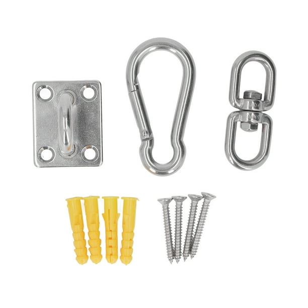 Kit de 7 piezas de herrajes de acero inoxidable para colgar hamacas con hebilla de puerta, gancho a presión, tornillo y accesorios de fijación para toldos.