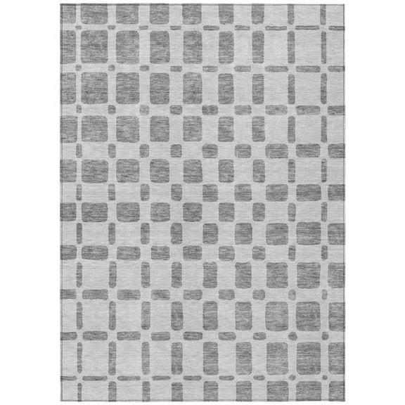 HomeRoots 591106 5 x 8 ft. Gray & Ivory Geometric Washable Indoor & Outdoor Rectangle Area Rug