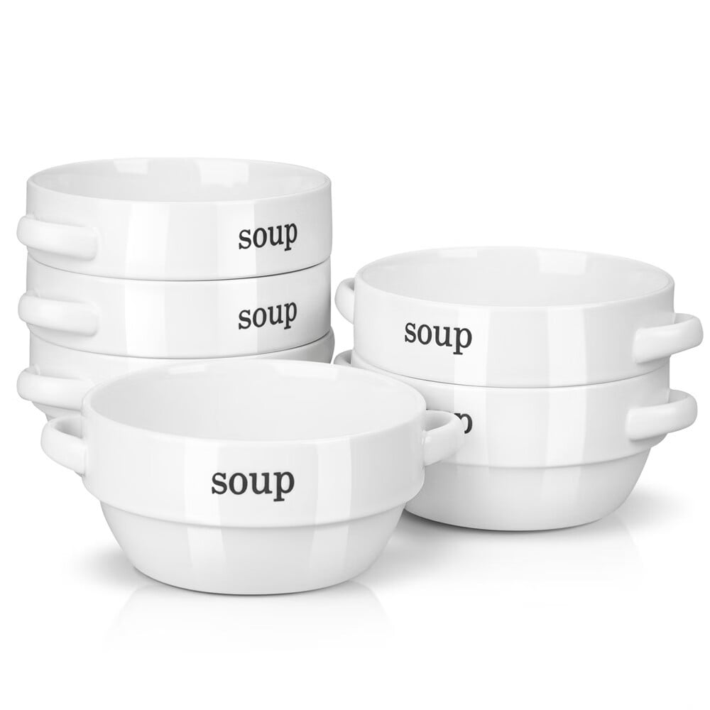 24 Ounce Ceramic Soup Bowls with Double Handles, 6 Pcs Porcelain Bowls