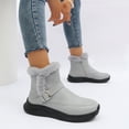 thumbnail image 3 of Womens Furry Mid Calf Snow Boots Fashion Casual Suede Wide Toe Fleece Lined Fuzzy Winter Walking Ankle Booties Grey Size 6.5, 3 of 7