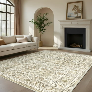 KAMOMA 5'x7' Area Rugs for Living Room Machine Washable Vintage Indoor Rug Low Pile Non Slip Carpet for Bedroom Dining Room Office Home Decor, Beige