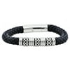 Mens Black Leather Stainless Steel Bracelet