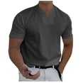 thumbnail image 2 of Men's casual solid color V-neck gentleman's business short-sleeved fitness T-shirt Dark Gray 2X, 2 of 5