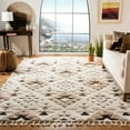 thumbnail image 2 of SAFAVIEH Moroccan Tassel Shag Larry Moroccan Geometric Area Rug, Ivory/Brown, 8' x 10', 2 of 7