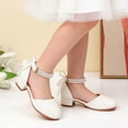 thumbnail image 2 of FINALGANG Girls Kids Dressy Low Heel Shoes With Double Layer Pearl Ankle Strap Bow Back Detail Soft Suede Upper For Formal Events Evening Wear Classic Shoes, 2 of 8
