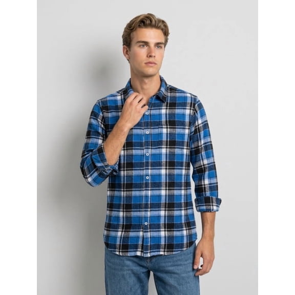 nick&jess Men's 100% Cotton Slim Fit Checked , Long Sleeve, Pocket Shirt