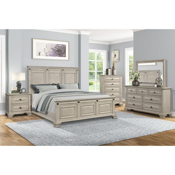 Renova Distressed Parchment Wood, White Distressed King Size Bedroom Sets