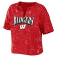 thumbnail image 2 of Women's WEAR by Erin Andrews Red Wisconsin Badgers Splatter T-Shirt, 2 of 3