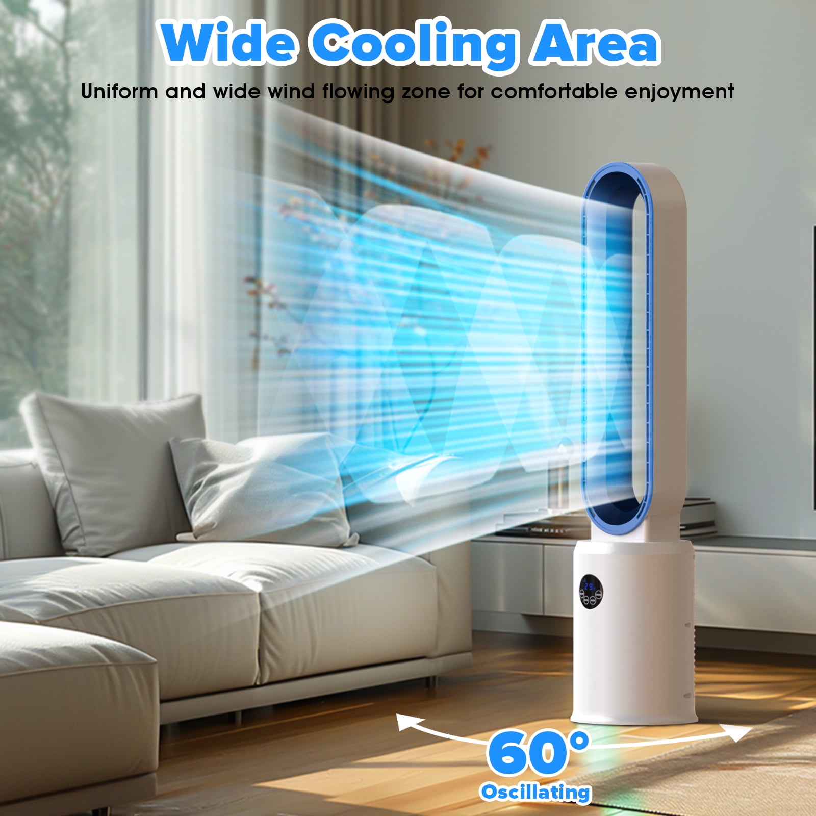 Advwin 38"Bladeless Tower Fan, Quiet Cooling Air Circulator with 60° Oscillation, 24 Speeds, White