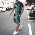 thumbnail image 2 of Men's Suits Modern Summer Printed Short Sleeve Crew Neck Top with Matching Tether Shorts Suit for All-Day Comfort and Style, 2 of 7