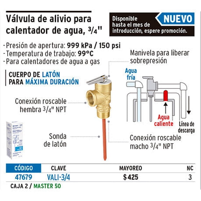 Válvula de alivio de 3/4' para boiler, 150psi Foset Válvula de alivio de 3/4' para boiler, 150psi