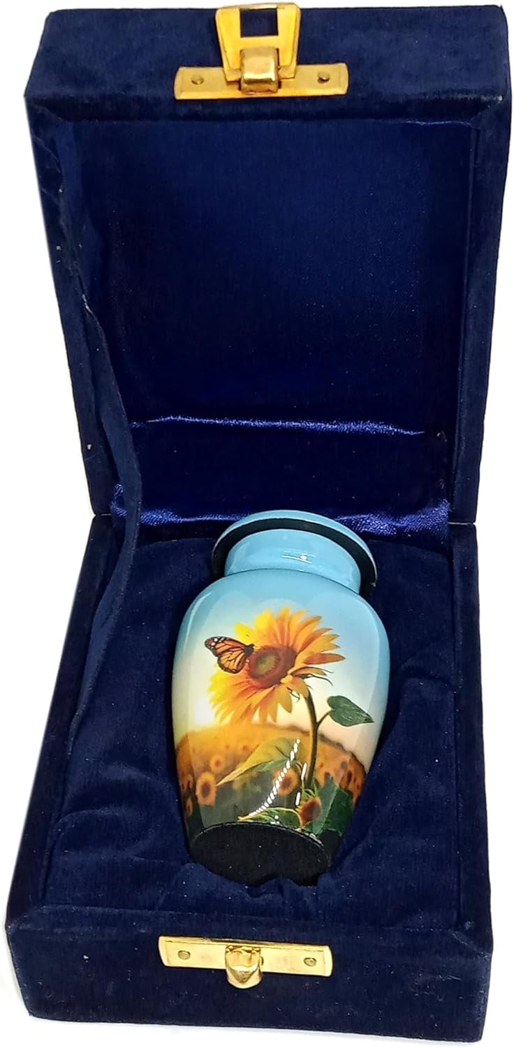 UR Keepsake Urn –Sunflower with Butterfly Keepsake Cremation Urn for Human Ashes with Velvet Box & Velvet Bag-Mini Keepsake Urn - Affordable Keepsake Urn (3 cu.in)