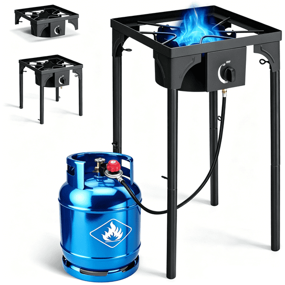 1 Burner Propane Gas Stove for Outdoor Cooking, 75,000 BTU Camping Cooker with Removable Legs, Temperature Control Knobs