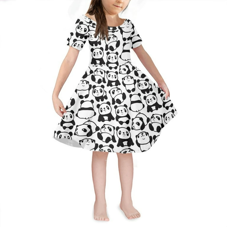 NETILGEN Cute Pandas Print Design Teen Girl Dress for Perfect