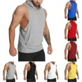 thumbnail image 5 of Savings Men's Hooded Tank Tops Sleeveless Casual Loose Workout Running Gym Sports T-Shirts Front Pocket Athletic Tees Gray,M, 5 of 5