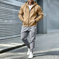 thumbnail image 4 of Mens 2 Piece Suits Full Zipper Drawstring Hooded Sweatshirts Elastic Waist Joggers Solid Color Fashion Comfy Outfits Khaki XXL, 4 of 7