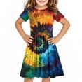 thumbnail image 2 of SGFCWSX Girls Short Sleeve Skater Dress Kids Crewneck Print Swing Dress for Spring Summer Casual Play Multicolor Size 5-6 Years, 2 of 5