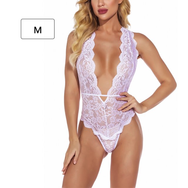Ropa interior sexy para mujer Ropa de dormir Deep V Lace Body Lencería, Blanco, M Guardurnaity XX000084-05