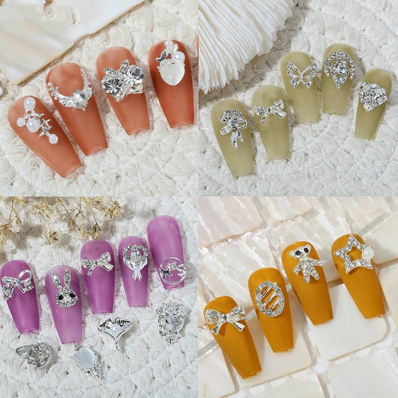 dianhelloya Nail Art Supplies 10Pcs Nail Art Alloy Three-dimensional Shining Non-falling Sparkling DIY Mini Nail Art Decoration Silver Bow Ornament Nail Salon Supply