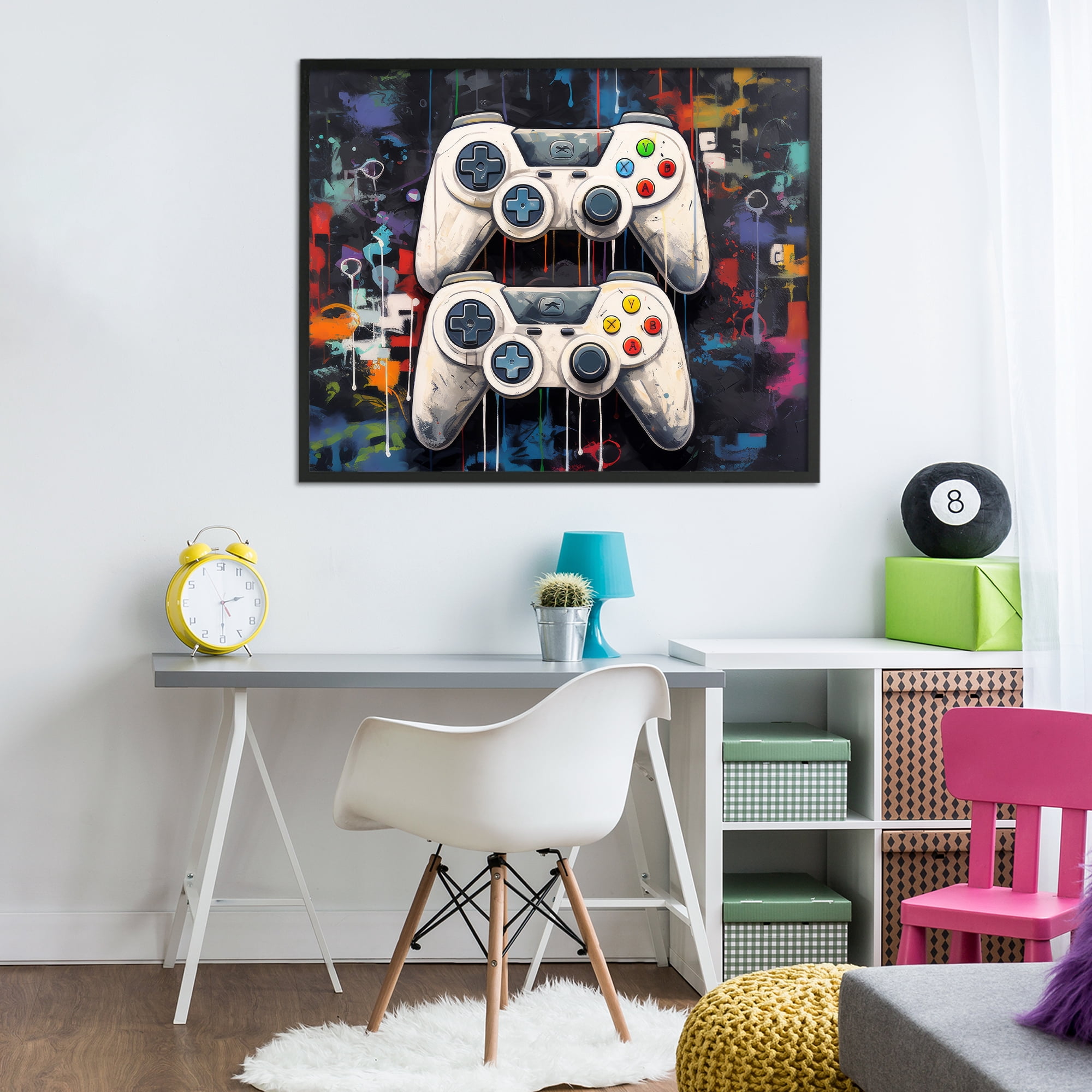 Stupell Industries Joystick Journeys with Paint Splatter Black Framed Giclee Art, design by Lazar Studio
