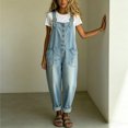 thumbnail image 2 of Morttic Women's Vintage Washed Denim Overalls – Casual Loose Wide Leg Jumpsuit with Pockets & Adjustable Straps Button Romper Light Blue，XXL, 2 of 6