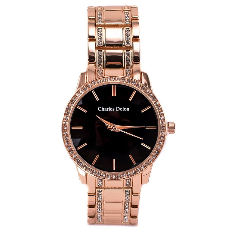 Charles Delon Women s Watch 5855 LRBW Rose Gold Black Stainless Steel Quartz