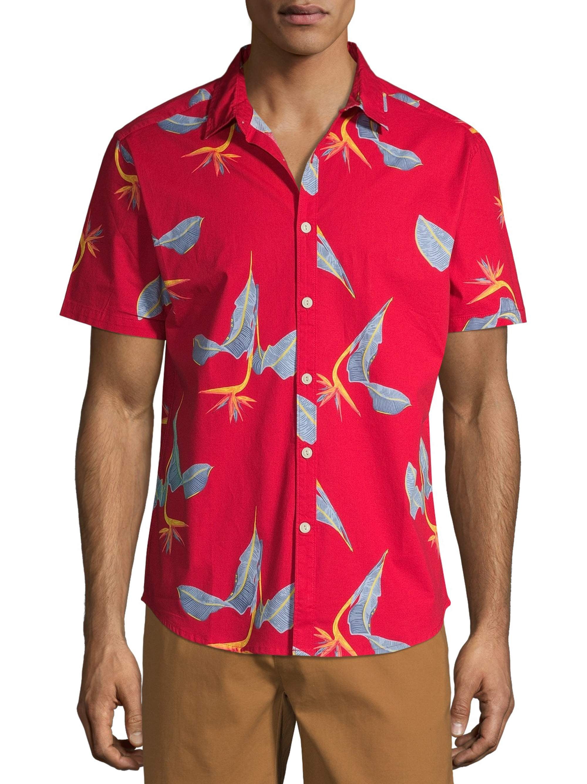 Palm Print Short Sleeve Button-up Shirt 
