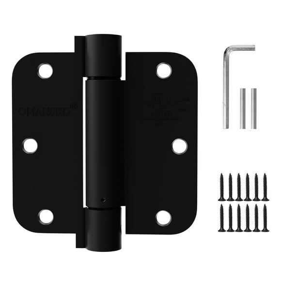 2 Pack Self Closing Door Hinges 3.5 inch Matte Black Spring Loaded Auto Close Hinges 5/8'' Radius Corners Adjustable Tension for Interior Door 3 1/2