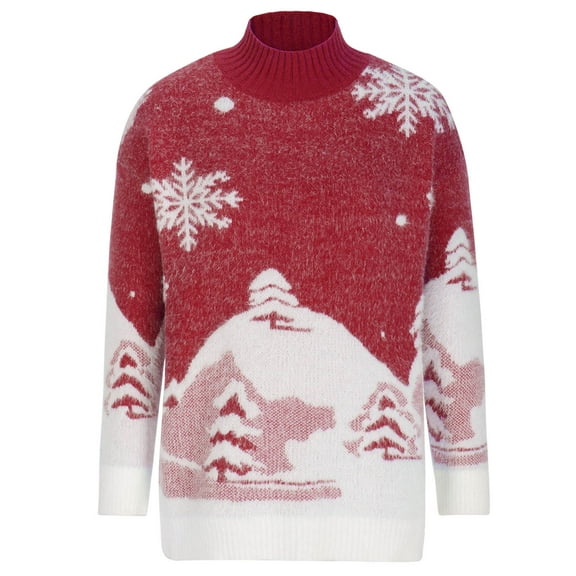 IROINNID Womens Sweater Round Neckline Pullover Sweater Graphic Prints Casual Mid-Length Long Sleeve Christmas Sweater Top