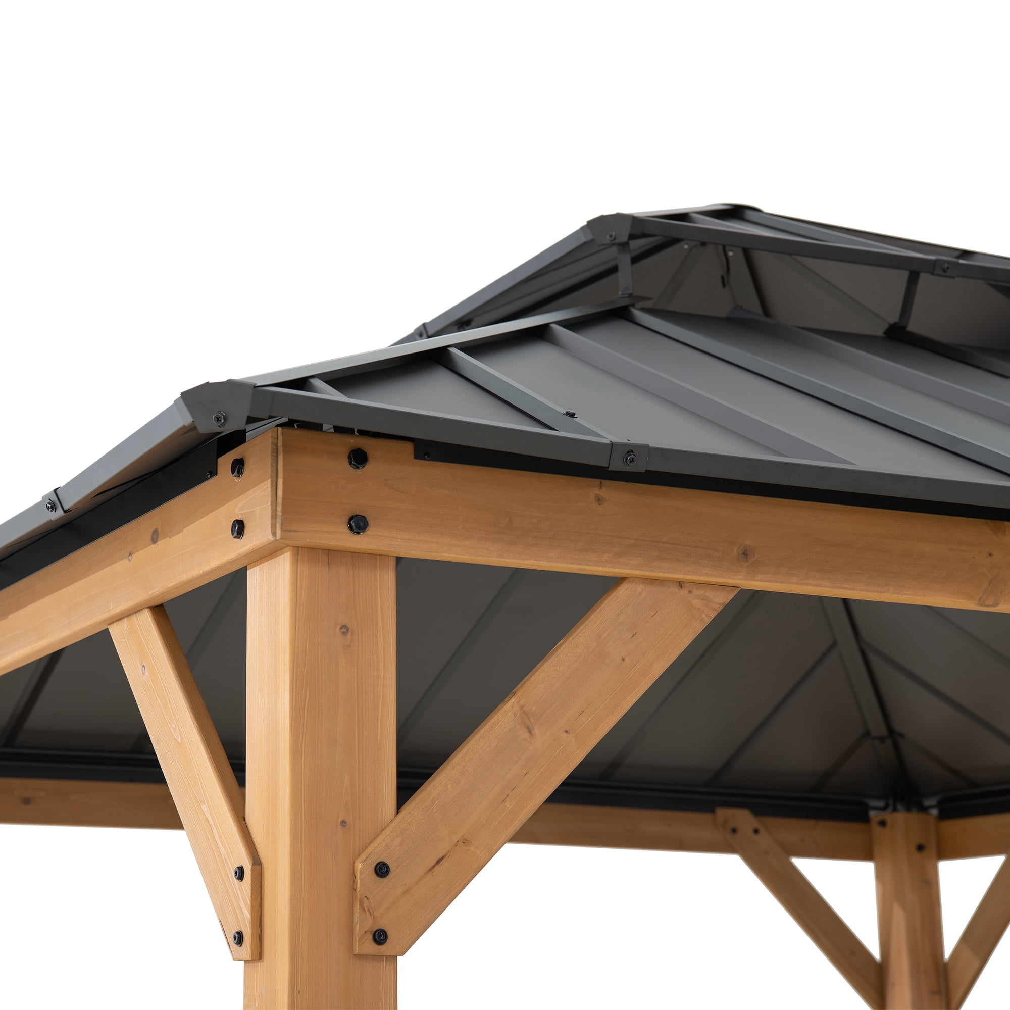 HOMETRENDS 11' x 11' Hardtop Cedar Square Gazebo, Black