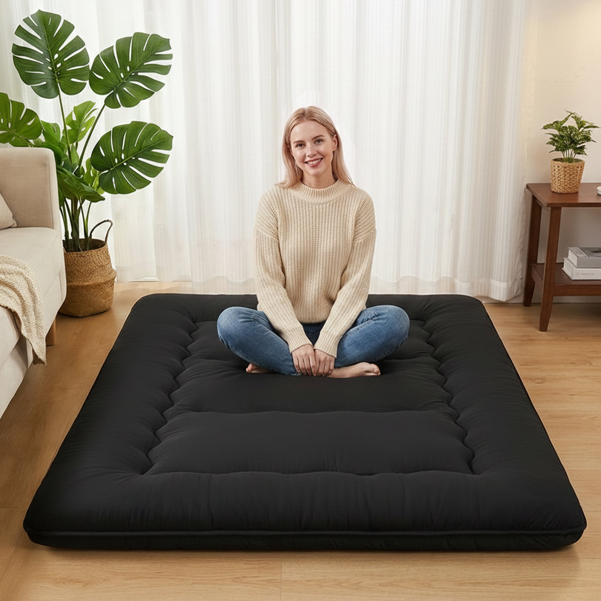 Gianna Japanese Floor Mattress, Thick Tatami Futon Sleeping Pad, Foldable Roll-Up Mattress for Kids, Boys, Girls, Dormitory Lounger with Pillow