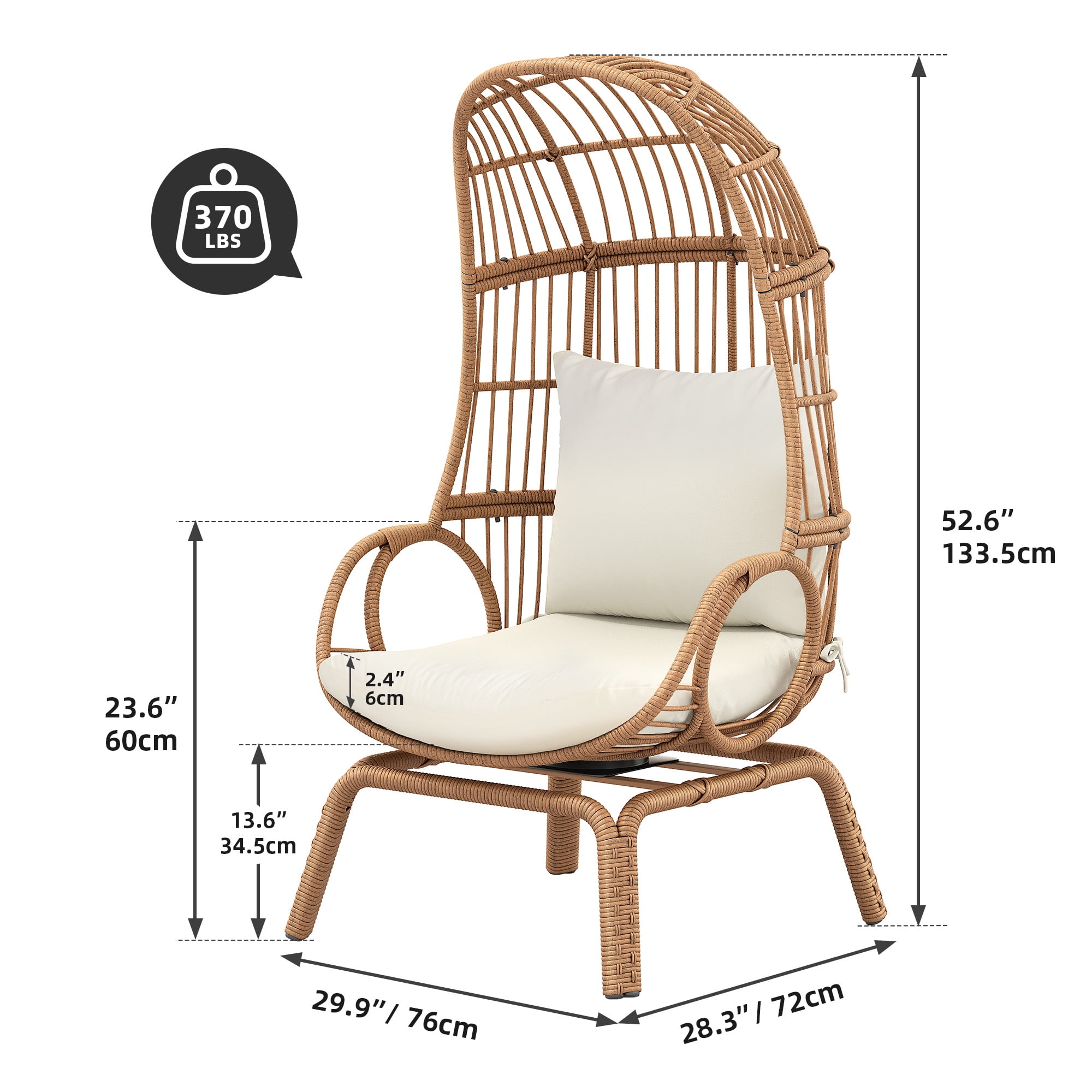 Uforic 360-degree Swivel Patio Egg Chair, Outdoor Lounge Chair with Cushion - Beige