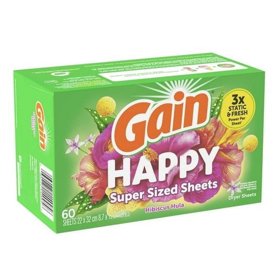 2 pack Gain Super Sized Dryer Sheets, Happy, Hibiscus Hula Scent, 120 Count