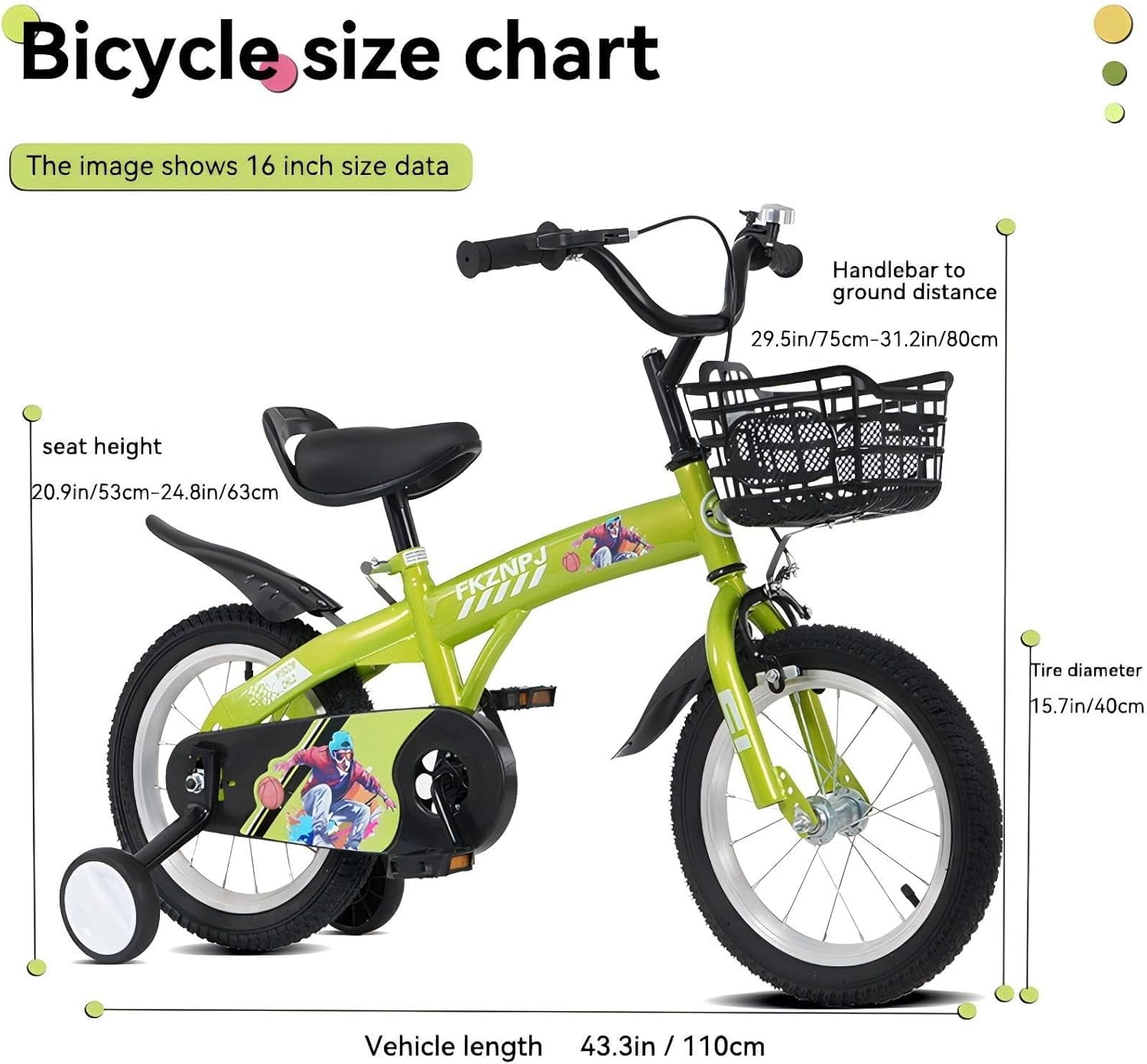 Ambifirner 16 20 inch Toddlers Bicycles Kids Bike for Girls 4-7 Years- with Training Wheels Bikes & Basket Green