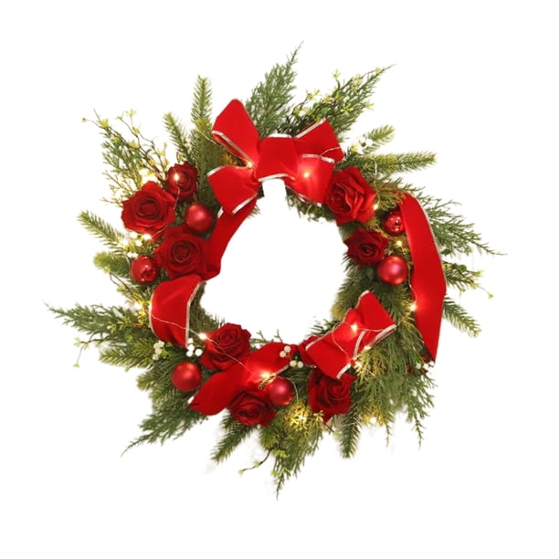 Corona De Navidad Corona De Terciopelo Rojo Con Rosa De Luz Puerta Colgante Guirnalda De Pared Decoraciones Decoraciones De Feliz Navidad Methold HA038972-00