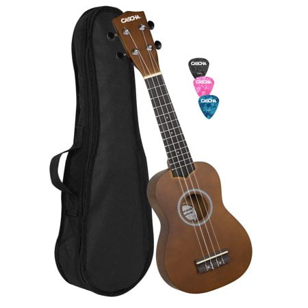 CASCHA, Ukulélé Soprano à 4 Cordes avec Sac en Nylon Noir et 3 Choix (EH 3953)