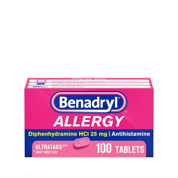 (2 Pack) Benadryl Ultratab Antihistamine Allergy Medicine Tablets, 100 ct