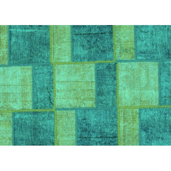Ahgly Company Indoor Rectangle Patchwork Turquoise Blue Transitional Area Rugs, 7' x 9'