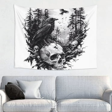 Raven Skulls Forest Tapestry, Wall Tapestry Tapestry Wall Hanging, Tapestry Aesthetics for Bedroom Living Room College Dorm Decor, One Piece Tapestry(29" x 37")