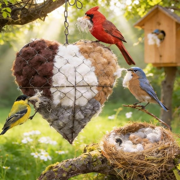 Heart Bird Nest (Alpaca Fiber, Handmade): Outdoor Shelter & Nest Material Holder for Hummingbirds, Wild Birds – Perfect Garden Art Gift (1PC)