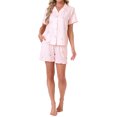 thumbnail image 2 of INSPIRE CHIC Womens Lounge Set Strawberry Print Ruffle Frill Cute Pattern Button Down Short Sleeve Pajama Shorts Sets M Beige, 2 of 6