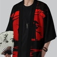thumbnail image 4 of Men's Kimono Cardigan Jacket Japanese Style Japanese-style Samurai Print Seven Sleeves Open Front Coat, 4 of 7