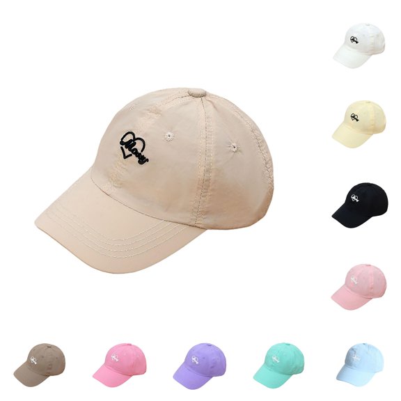 Oiyii Sweet Baseball Caps for Toddler Girl Heart‑Letter‑Printed Sun Hats, Khaki