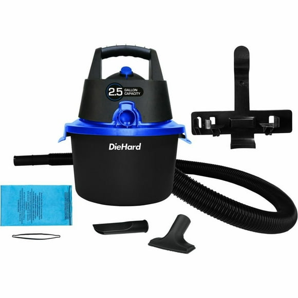 DieHard 2.5-Gallon 2.5 Wet/Dry Vacuum - 2.50 gal - Crevice Tool, Pick-up Tool, Filter - Wet Surface, Dry Surface - 10 ft Cable Length - 4 ft Hose Length - Rich Black