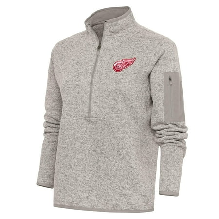 Women s Antigua Oatmeal Detroit Red Wings Team Logo Fortune Quarter-Zip Jacket